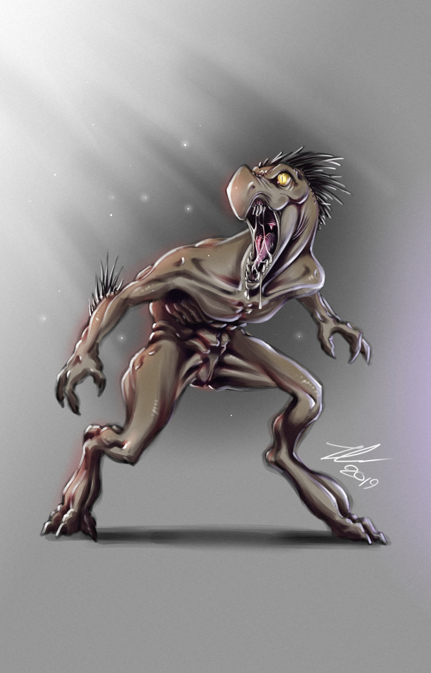 3_toes abs absurd_res alien beast_(disambiguation) canid canine canis claws digital_media_(artwork) halo_(series) hi_res invalid_tag jackal kig-yar male mammal microsoft muscular nude quills simple_background solo standing teeth tikka toe_claws toes tongue video_games xbox_game_studios yellow_eyes