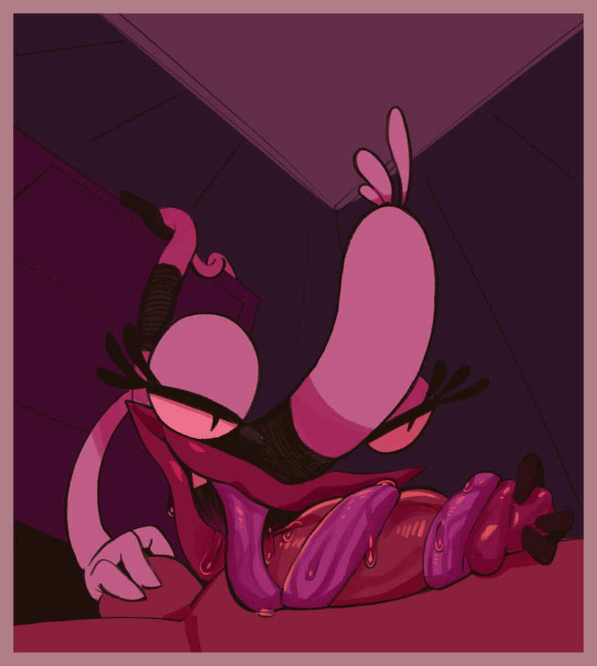 aaahh!!!_real_monsters ball_grab balls black_eyes close-up female fridge_(artist) front_view half-closed_eyes hi_res long_tongue male monster nickelodeon not_furry oblina open_mouth oral penis penis_grab red_lips retracted_foreskin sex three-quarter_view tongue tongue_out tonguejob uncut