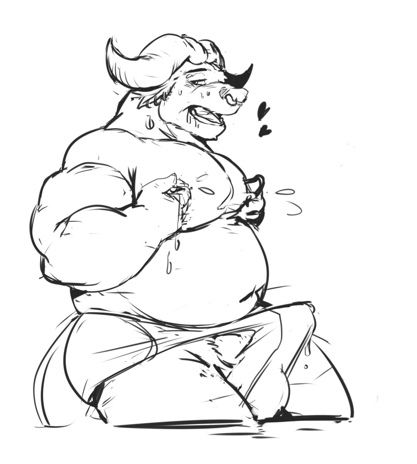 &lt;3 2019 anthro balls belly blush bovid bovine bulge clothing erection hi_res humanoid_hands jumperbear male mammal masturbation moobs overweight overweight_male penis solo sweat true_buffalo underwear water_buffalo