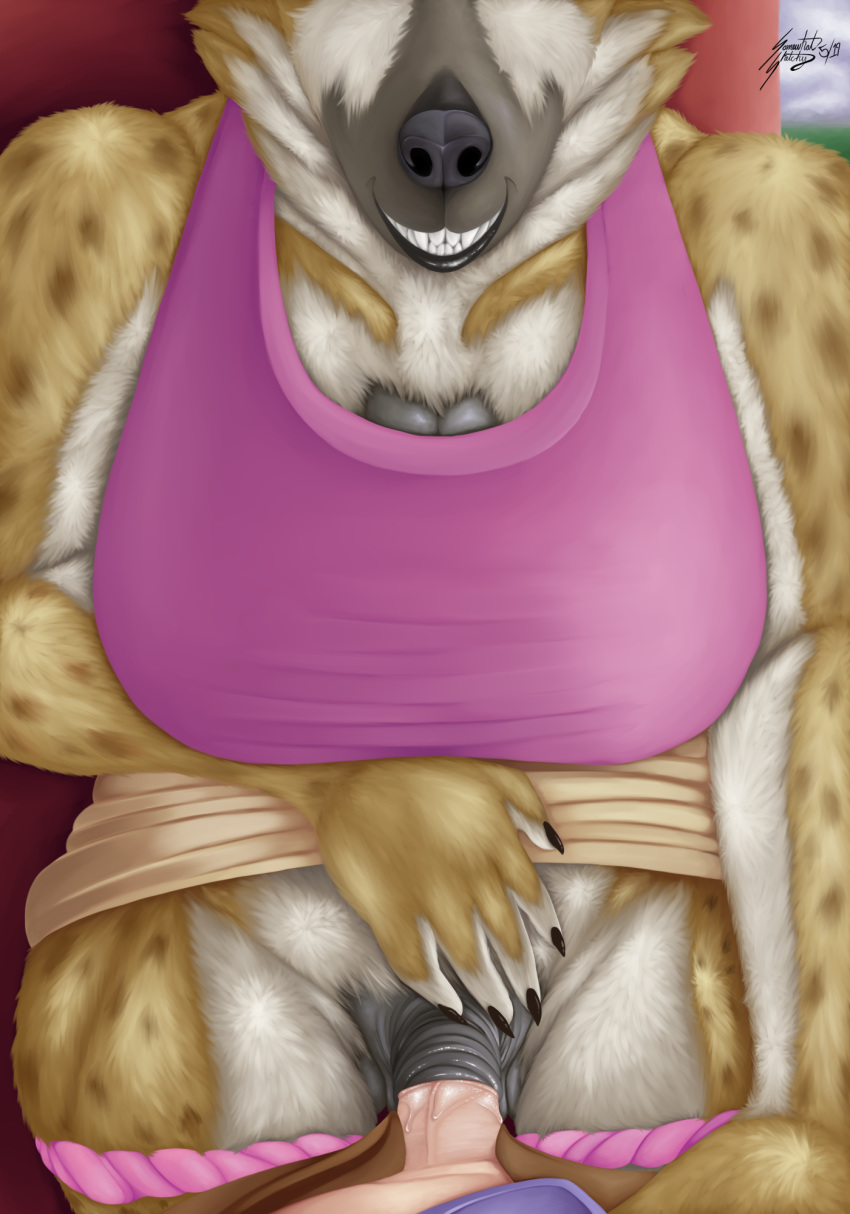 2019 anatomically_correct anatomically_correct_pussy animal_genitalia anthro anthro_penetrated big_breasts bottomwear breasts brown_fur clothed clothed_sex clothing clothing_lift erection female first_person_view fur hi_res human human_on_anthro human_penetrating human_penetrating_anthro humanoid_penis hyaenid interspecies male male/female male_pov mammal muscular muscular_female panties panties_down penetration penis pseudo-penis pussy pussy_juice sex shirt signature skirt skirt_lift smile smirk somewhatsketchy spotted_hyena standing standing_sex tank_top topwear underwear vaginal vaginal_penetration vein veiny_penis white_fur