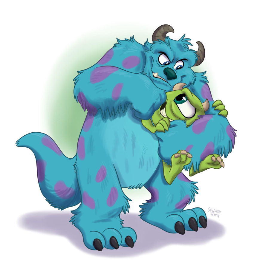 2019 anthro blue_fur by-nc-nd claws creative_commons digital_media_(artwork) disney fur hi_res horn male mammal mike_wazowski monster monsters_inc orlandofox pixar sulley