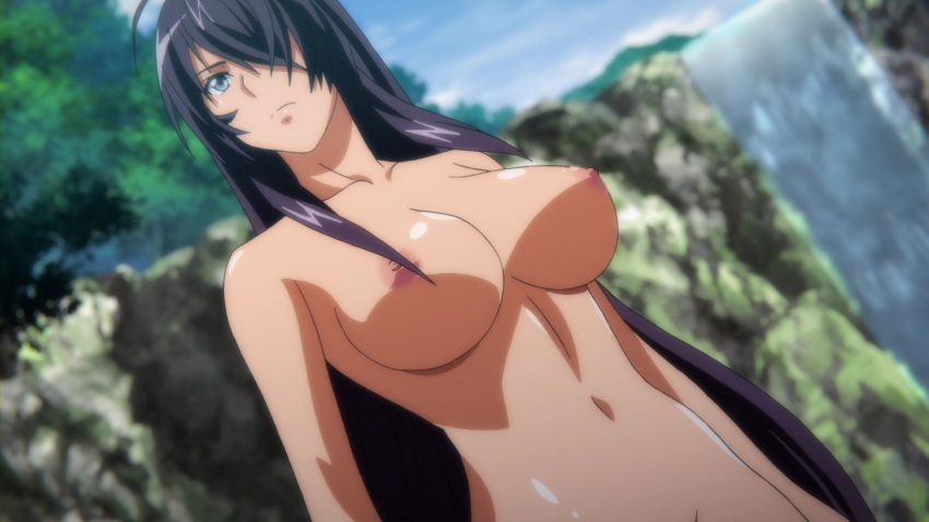 1girl areolae breasts hair_over_one_eye highres ikkitousen kan'u_unchou large_breasts long_hair navel nipples nude purple_hair standing very_long_hair