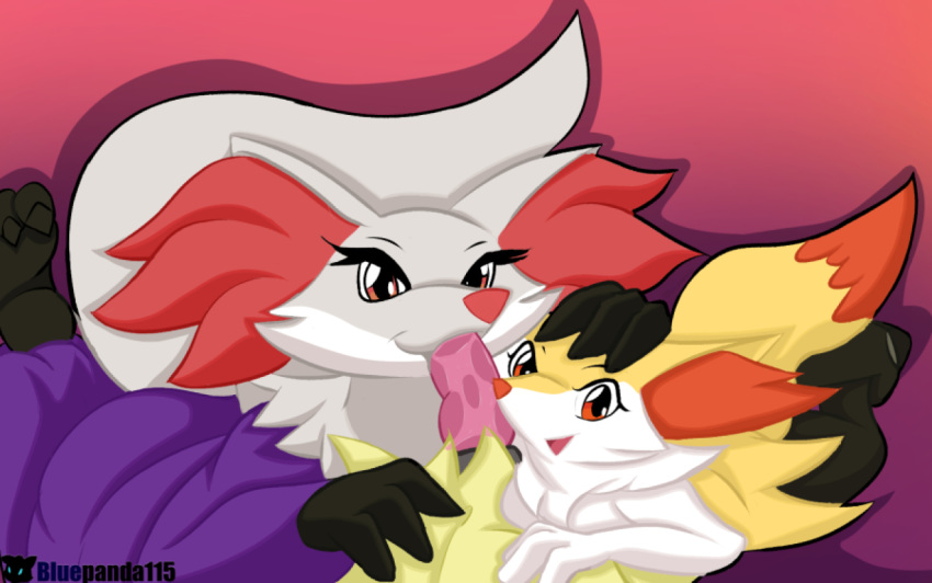 2019 anthro big_ears bluepanda115 braixen canid canine delphox digital_media_(artwork) erection female fur looking_at_viewer male male/female mammal nintendo open_mouth oral penis pok&eacute;mon pok&eacute;mon_(species) simple_background smile video_games