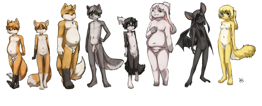 absurd_res anthro aogami balls blue_eyes breasts canid canine canis chiropteran circumcised domestic_dog eyewear female flaccid fox fur glasses green_eyes grey_eyes grey_fur group hi_res humanoid_penis lagomorph leporid male mammal martin_becket navel nude one_eye_closed orange_fur partially_retracted_foreskin penis pussy rabbit retracted_foreskin robbie_langley simple_background slightly_chubby uncut white_background white_fur yellow_fur young