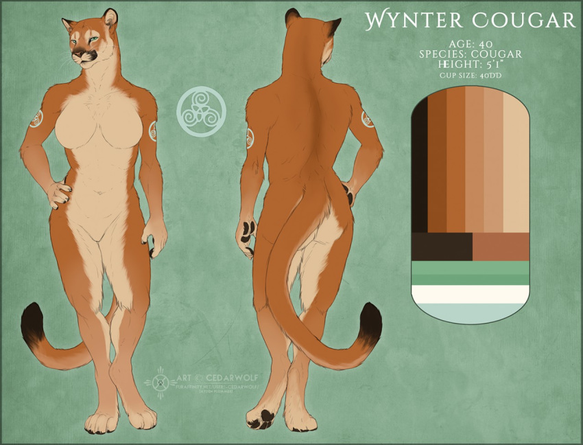 breasts butt cedarwolf cougar featureless_breasts felid feline female hand_on_hip mammal mature_female model_sheet