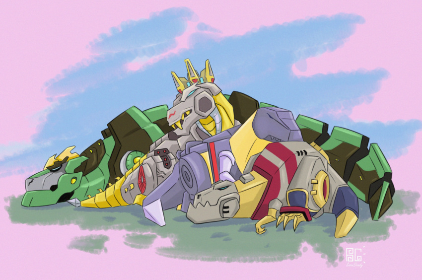 2019 alien ambiguous_gender autobot biped blue_eyes claws crown cybertronian digital_drawing_(artwork) digital_media_(artwork) dinobot dinosaur eyes_closed green_body grey_body grimlock group lying machine multicolored_body napping reptile robot scalie sharp_teeth signature simple_background sleeping snowdandy teeth theropod transformers transformers_animated transformers_rid2015 tyrannosaurid tyrannosaurus tyrannosaurus_rex