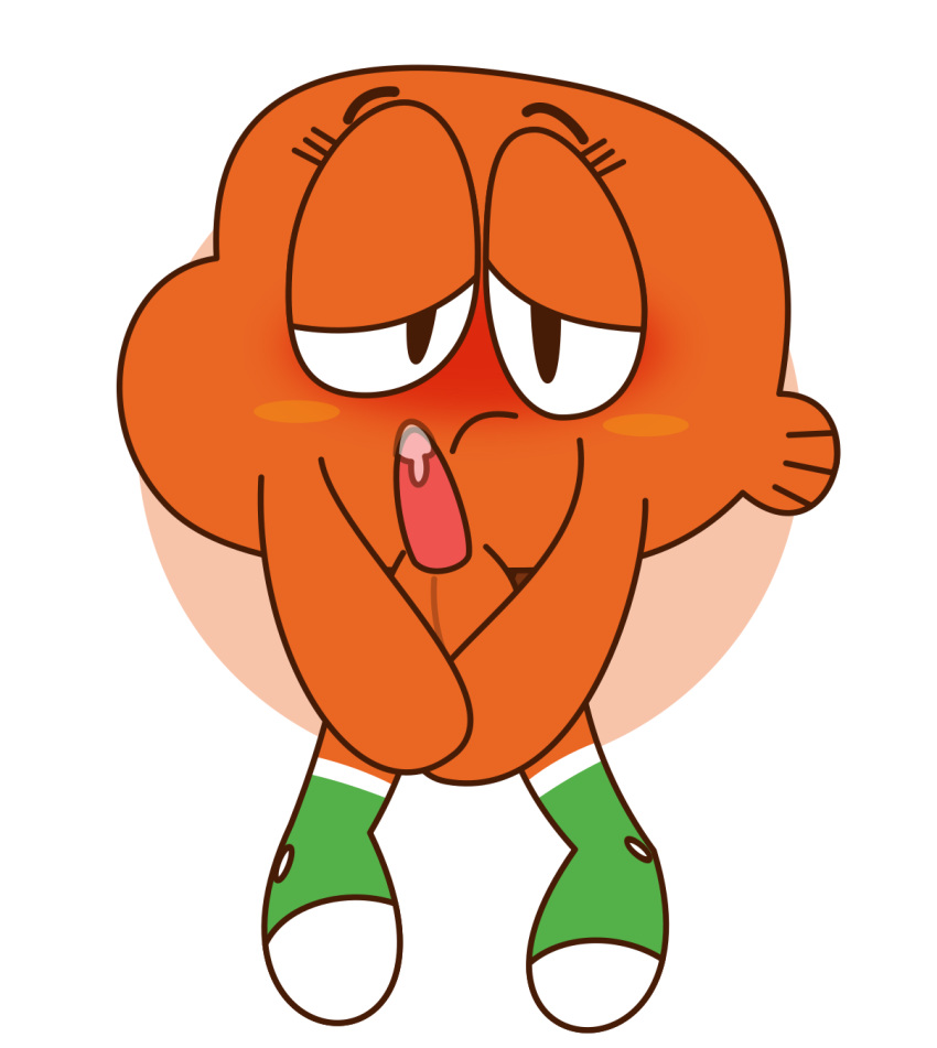 anthro balls blush cartoon_network cat-twink darwin_watterson embarrassed fish goldfish hi_res male marine penis precum simple_background solo tapering_penis the_amazing_world_of_gumball young