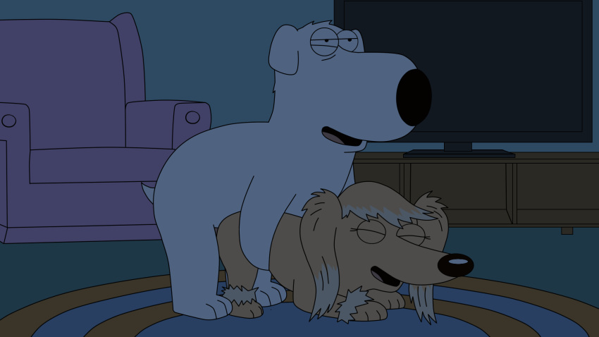 16:9 2d_animation all_fours animated brian_griffin canid canine canis dark doggystyle domestic_dog drunk ellie_(family_guy) eyes_closed family_guy female from_behind_(disambiguation) from_behind_position fur furniture happy happy_sex hi_res inside letodoesart loop male male/female mammal open_mouth sex snout television white_fur yellow_fur