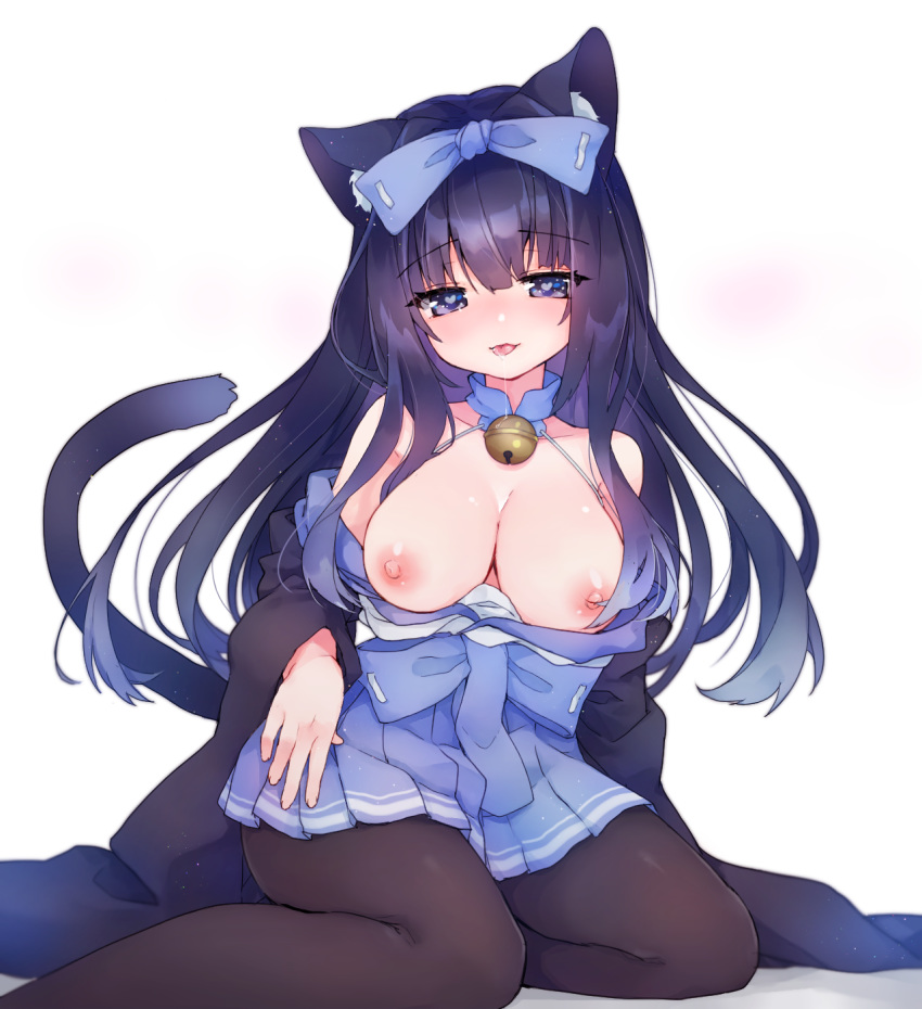 animal_ears arashio_(azur_lane) azur_lane dress nekomimi nipples pantyhose shichijou_natori tail