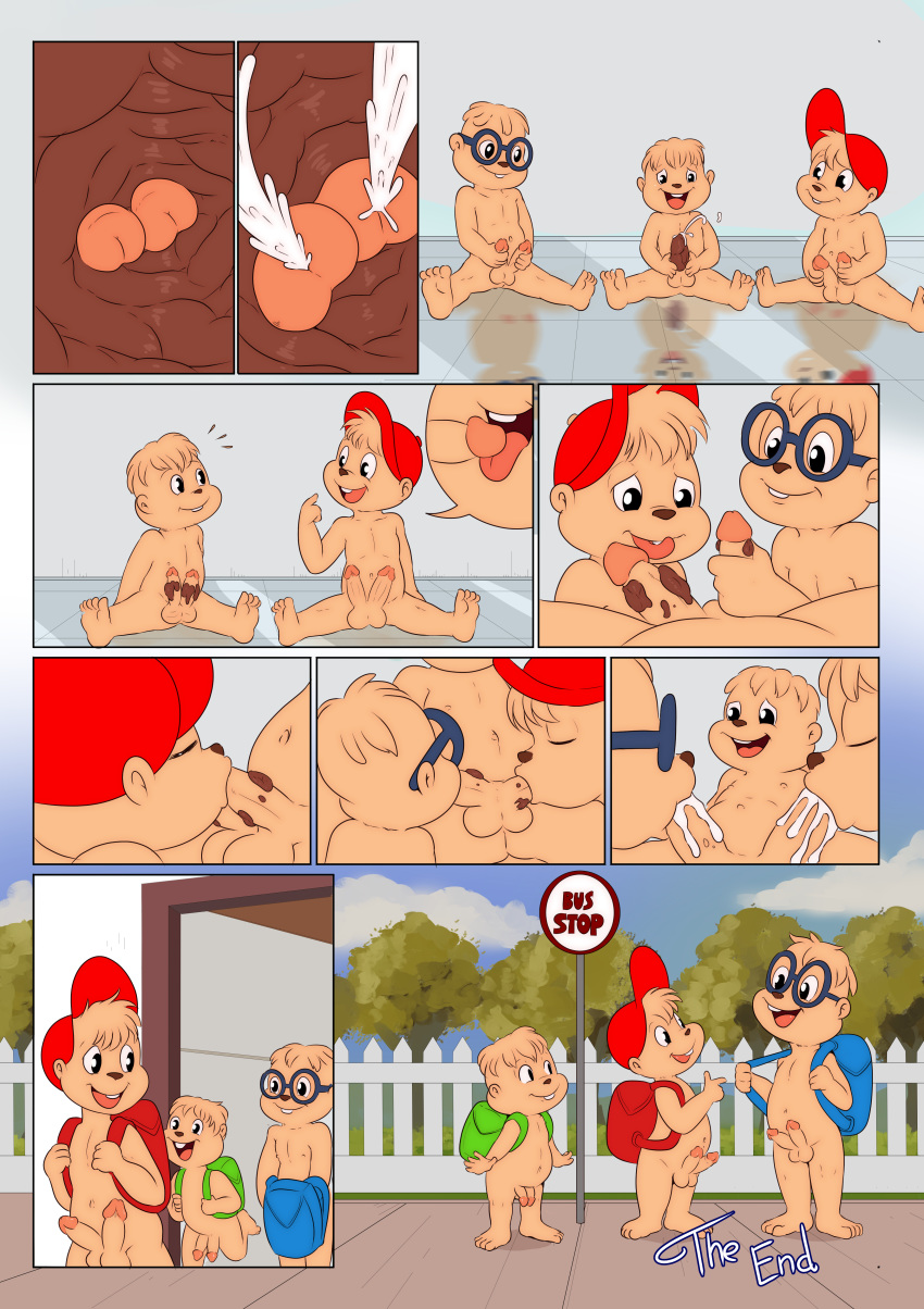 2019 absurd_res alvin_and_the_chipmunks alvin_seville animal_genitalia animal_penis anthro balls barefoot casual_nudity chipmunk comic cub cum cum_in_mouth cum_inside digital_drawing_(artwork) digital_media_(artwork) eating_feces erection eyewear feces fellatio glasses ground_squirrel group group_sex hair hemipenes hi_res humanoid_hands humanoid_penis incest launny male male/male mammal multi_penis nude nudist open_mouth oral penetration penile penis pooping rodent scat sciurid sex simon_seville smearing smile soiling theodore_seville threesome tongue young