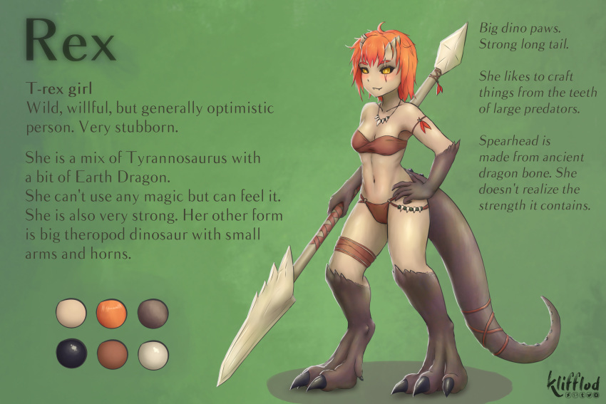 2019 4_toes animal_humanoid barefoot biped black_sclera blush breasts character_name claws color_swatch digital_media_(artwork) dinosaur english_text feet female full-length_portrait hair hi_res horn humanoid information klifflod monster_girl_(genre) portrait reptile reptile_humanoid rex_(klifflod) scalie scalie_humanoid signature simple_background solo standing teeth text theropod three-quarter_view toes tyrannosaurid tyrannosaurus tyrannosaurus_rex