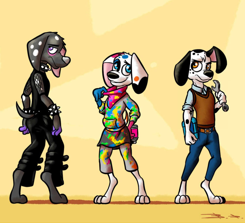 101_dalmatian_street 3_toes anthro barefoot bassybird canid canine canis clothing collar da_vinci_(101_dalmatians) dalmatian dante_(101_dalmatians) dawkins_(101_dalmatians) digitigrade disney domestic_dog female male mammal spiked_collar spikes toes