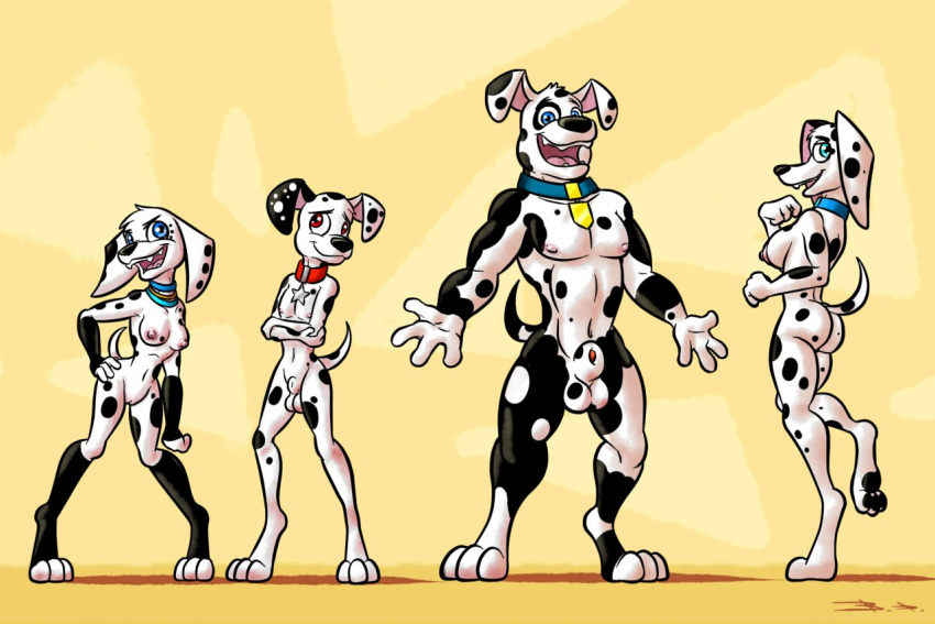 101_dalmatian_street 3_toes animal_genitalia anthro balls bassybird breasts butt canid canine canis collar dalmatian delilah_(101_dalmatians) digitigrade disney dolly_(101_dalmatians) domestic_dog doug_(101_dalmatians) dylan_(101_dalmatians) family female group male mammal nipples nude pussy sheath toes