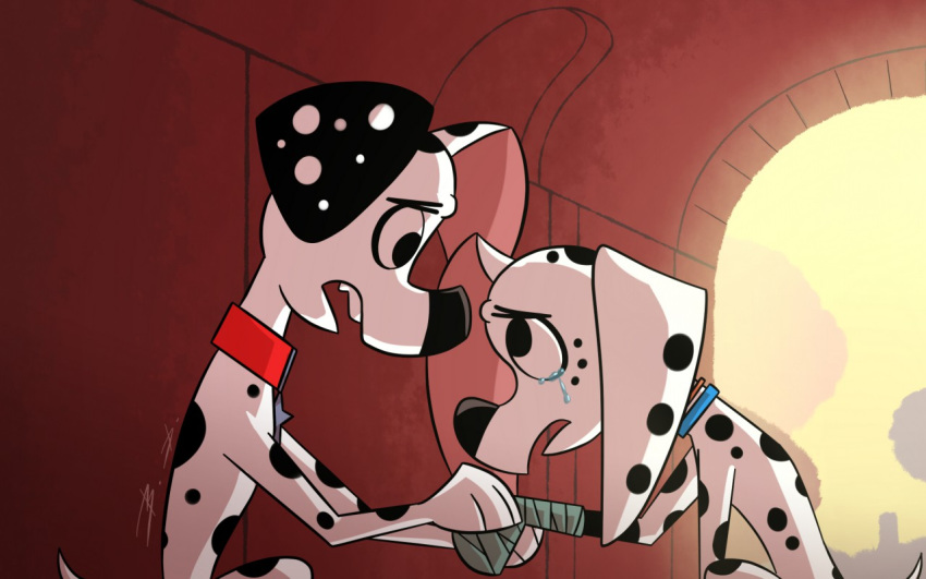 101_dalmatian_street 101_dalmatians 16:10 bassybird canid canine canis collar crying dalmatian disney dolly_(101_dalmatians) domestic_dog dylan_(101_dalmatians) mammal tears