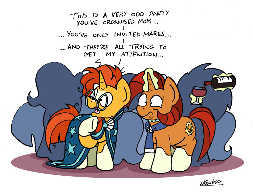 2019 absurd_res bobthedalek bottle cutie_mark english_text equid female feral friendship_is_magic group hi_res horn magic male mammal mother my_little_pony parent simple_background son stellar_flare_(mlp) sunburst_(mlp) text unicorn white_background