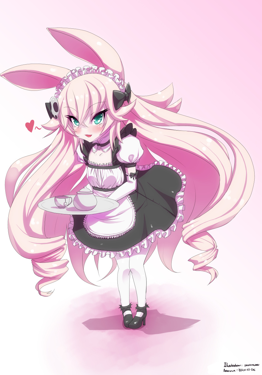 &lt;3 absurd_res animal_humanoid blush clothing cup female hair hi_res humanoid lagomorph lagomorph_humanoid leporid_humanoid long_hair maid_uniform mammal mammal_humanoid rabbit_humanoid stormcow tea_cup uniform