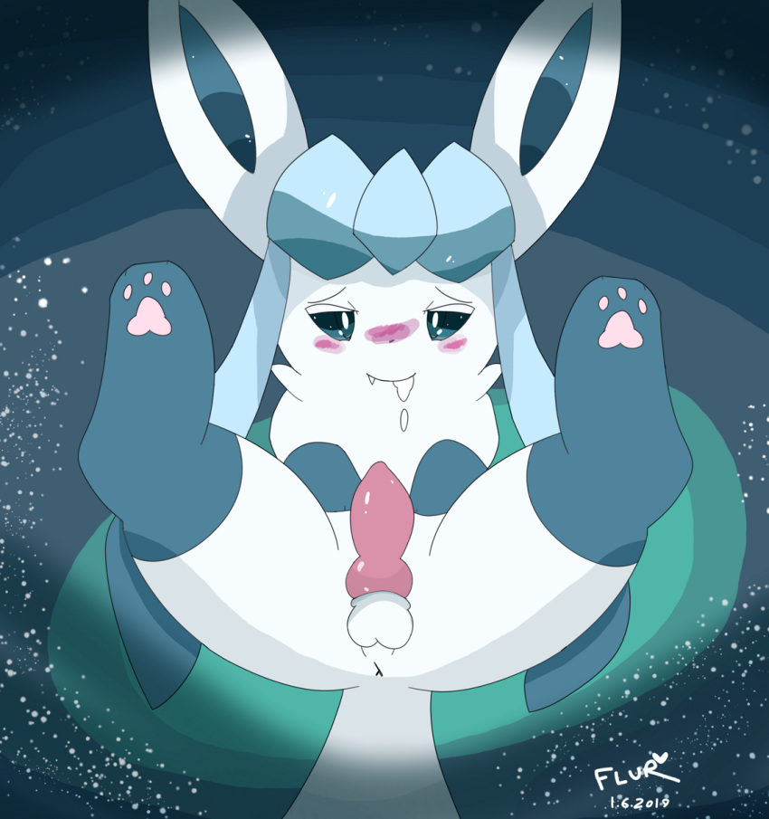 3_toes animal_genitalia animal_penis anus balls bedroom_eyes begging begging_pose blue_eyes blue_fur blue_paws blush canine_penis cum cum_drip cum_in_mouth cum_inside dripping ears_up eeveelution erection feral flurfuchs fur glaceon half-closed_eyes hi_res knot legs_up looking_at_viewer male markings nintendo pawpads penis pink_pawpads pok&eacute;mon pok&eacute;mon_(species) seductive socks_(marking) solo spread_legs spreading toes video_games