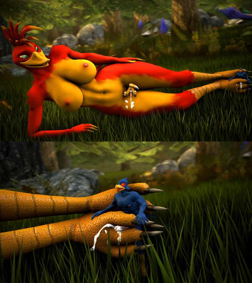 2019 3_toes 3d_(artwork) 5_fingers absurd_res anthro arwing avian banjo-kazooie beak big_breasts bird blue_feathers breasts canid canine claws crossover cum cum_on_feet cum_on_leg digital_media_(artwork) domination falco_lombardi falcon falconid feathers feet female fingers foot_fetish footjob forest fox fox_mccloud fox_whisper85 fur grass green_eyes hi_res huge_breasts humanoid-hands kazooie larger_female looking_pleasured macro male mammal micro micro_on_macro muscular muscular_male nintendo nipples orgasm penis rareware red_feathers sex size_difference smaller_male source_filmmaker star_fox talons thick_thighs toe_claws toes tongue tree video_games yellow_feathers yellow_fur