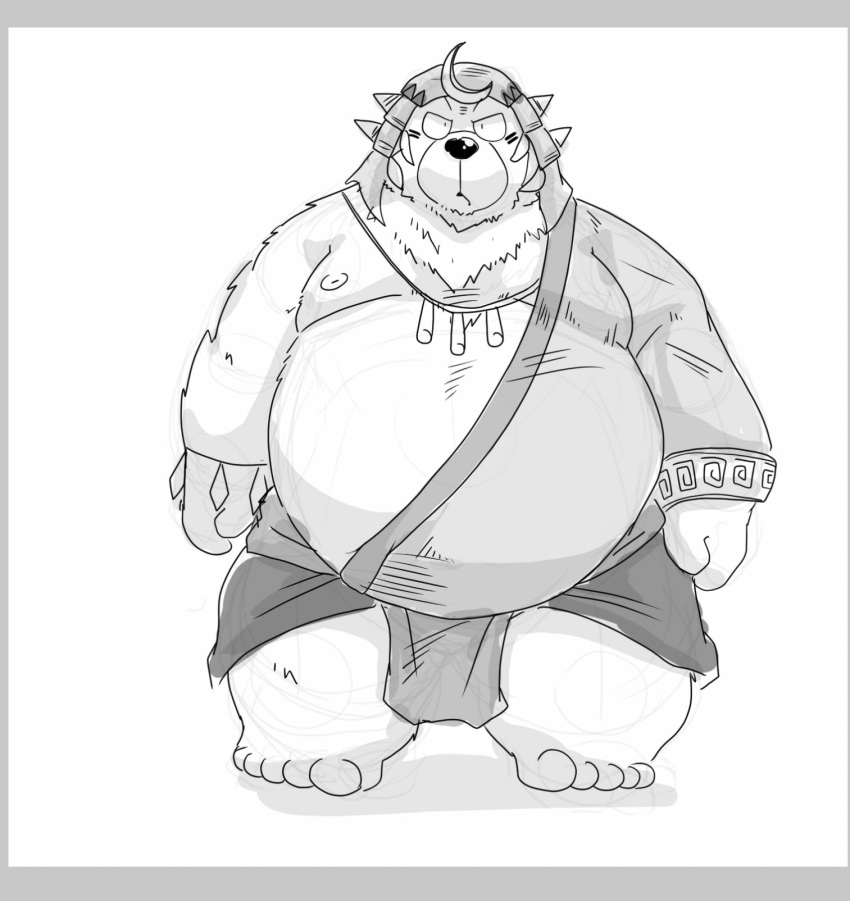 2019 anthro belly clothing dagger_(sdorica_sunset) hi_res humanoid_hands male mammal overweight overweight_male robe sdorica_sunset solo suishou0602 ursid
