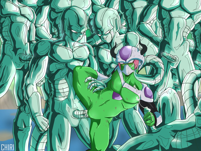 2019 4:3 alien anal anal_penetration blush chiritea cooler_(dbz) cum domination dragon_ball dragon_ball_super fan_character from_behind_position gangbang green_body group group_sex handjob hi_res horn looking_pleasured male male/male open_mouth open_smile penetration penile penis questionable_consent raised_leg sex smile sweat thigh_grab