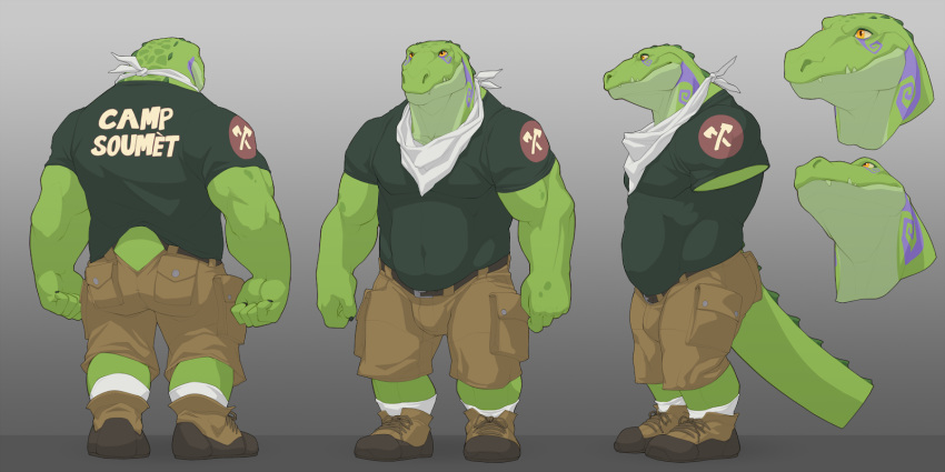 alligator alligatorid clothed clothing crocodilian gradient_background hi_res luvbites male model_sheet muscular muscular_male reptile scalie simple_background unknown_artist vincent_(luvbites) yellow_sclera