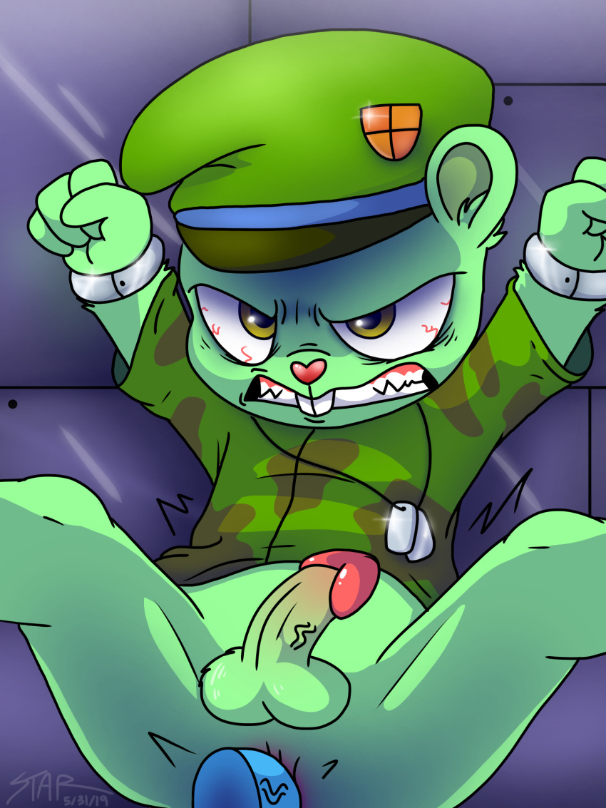 anal angry bottomless bound clothed clothing disembodied_penis flippy_(htf) forced fur glistening green_fur happy_tree_friends hi_res humanoid_penis male male/male mammal penis rape signature stakota ursid