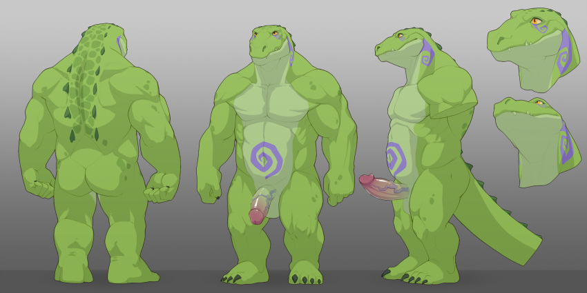 alligator alligatorid crocodilian erection flaccid gradient_background hi_res luvbites male model_sheet muscular muscular_male nude penis reptile scalie simple_background unknown_artist vincent_(luvbites) yellow_sclera