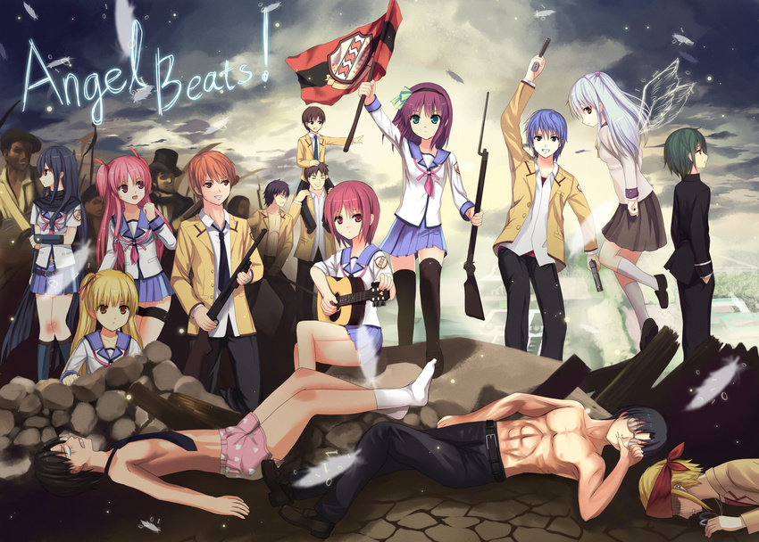 6+girls angel_beats! blazer feathers fine_art_parody flag fujimaki_(angel_beats!) gun hinata_(angel_beats!) iwasawa jacket koyama_tomosato liberty_leading_the_people matsushita multiple_boys multiple_girls naoi_ayato no_pants noda_(angel_beats!) ooyama_(angel_beats!) otonashi_(angel_beats!) parody school_uniform serafuku shiina_(angel_beats!) shirtless sleeves_rolled_up takamatsu tenshi_(angel_beats!) thighhighs tk_(angel_beats!) weapon yui_(angel_beats!) yuri_(angel_beats!) yusa_(angel_beats!)