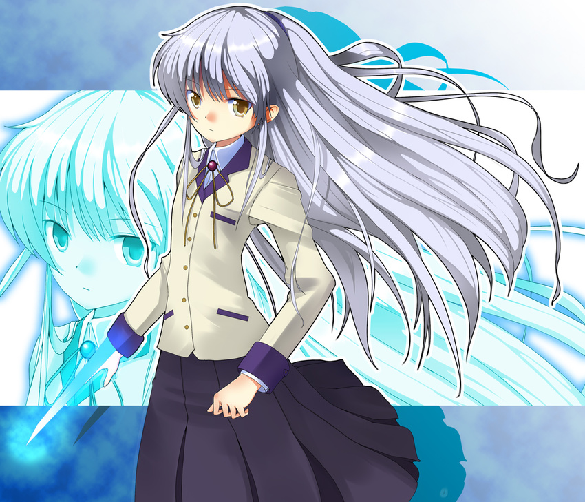 angel_beats! bad_id bad_pixiv_id blazer hand_sonic jacket long_hair masamuuu pleated_skirt school_uniform silver_hair skirt solo tenshi_(angel_beats!) yellow_eyes