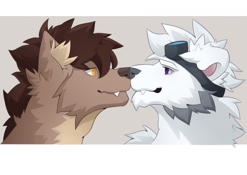 boop canid canine cyro_(cyrocco69) duo eyewear felid goggles male mammal nose_boop pantherine salerio_(character) snow_leopard unknown_artist