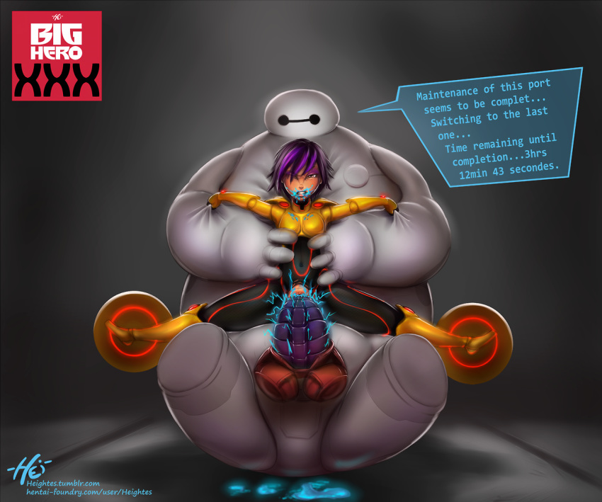 angry baymax big_hero_6 black_hair blush bodysuit brown_eyes clenched_teeth clothing cum cum_on_face disney duo electricity english_text female gogo_tomago hair heightes_(artist) human human_on_humanoid humanoid interspecies large_penetration machine male male/female mammal marvel multicolored_hair not_furry on_top one_eye_closed penetration purple_hair pussy reverse_cowgirl_position robot sex size_difference skinsuit spread_legs spreading teeth text tight_clothing torn_clothing torso_grab two_tone_hair vaginal vaginal_penetration