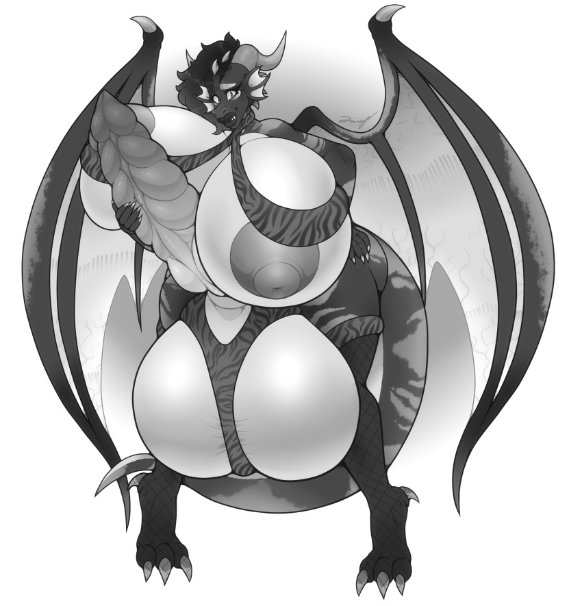 alexaxes anthro balls big_balls big_breasts breasts clothing dickgirl dragon erection hi_res horn huge_balls huge_breasts hyper hyper_balls hyper_breasts hyper_penis intersex knot looking_at_viewer makeup nipples penis solo standing underwear wings