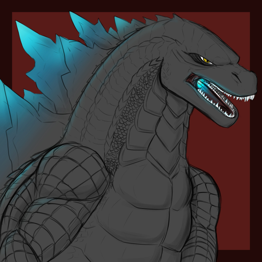 1:1 absurd_res angry biceps colored_sketch dahurgthedragon godzilla godzilla_(series) grey_scales hi_res kaiju monster open_mouth scales scalie sharp_teeth simple_background sketch spikes teeth toho tongue yellow_eyes