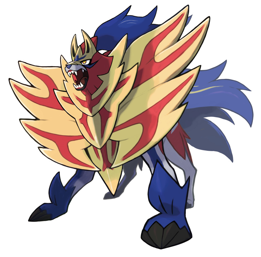 absurdres artist_request fangs full_body gen_8_pokemon highres huge_filesize multicolored multicolored_eyes no_humans official_art open_mouth outline pokemon pokemon_(creature) pokemon_(game) pokemon_swsh red_eyes sharp_teeth solo standing teeth transparent_background white_outline yellow_eyes zamazenta