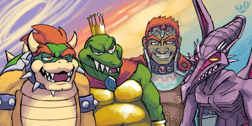 alien bowser collar crocodile crocodilian crocodylid crown donkey_kong_(series) dragon ganondorf group human king_k._rool koopa lizard male mammal mario_bros meme metroid nintendo red_eyes reptile ridley scalie schalternate sharp_teeth spiked_collar spikes super_smash_bros. teeth the_legend_of_zelda video_games yellow_eyes