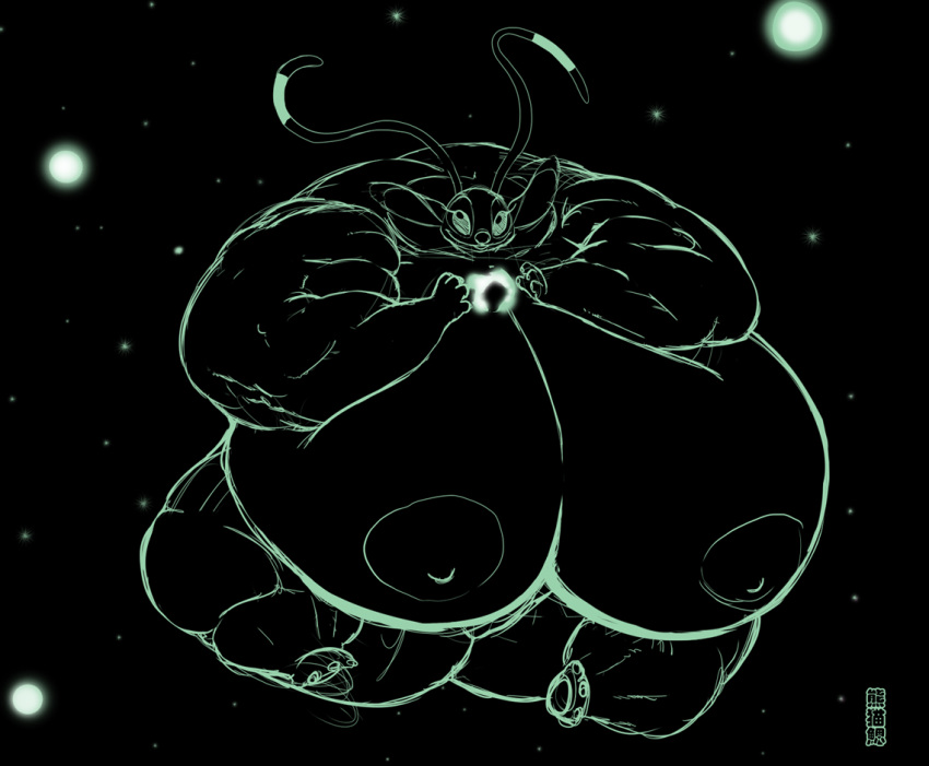 2010 4_fingers alien angel_(lilo_and_stitch) antennae_(anatomy) big_breasts black_and_green breast_expansion breasts digital_drawing_(artwork) digital_media_(artwork) disney experiment_(species) female floating giga gillpanda glowing growth huge_breasts hyper hyper_breasts hyper_muscles lilo_and_stitch macro muscle_growth muscular muscular_female nipples planet size_transformation sketch smile solo space