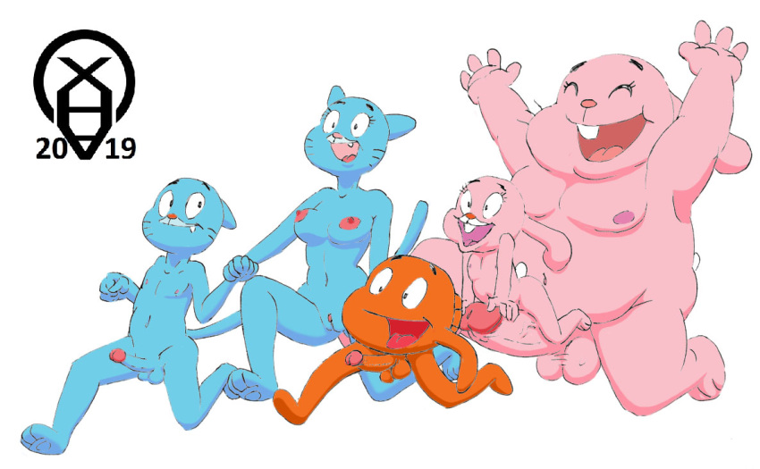 2019 3_toes 4_fingers anais_watterson anthro balls blue_fur breasts brother cartoon_network darwin_watterson domestic_cat erection eyes_closed family fangs father felid feline felis female fish fur grin group gumball_watterson hi_res lagomorph leporid male mammal marine mature_female mother navel nicole_watterson nude orange_scales overweight overweight_male parent penis pink_fur pussy rabbit richard_watterson running scales sibling sister smile the_amazing_world_of_gumball toes whiskers xenahasaclit