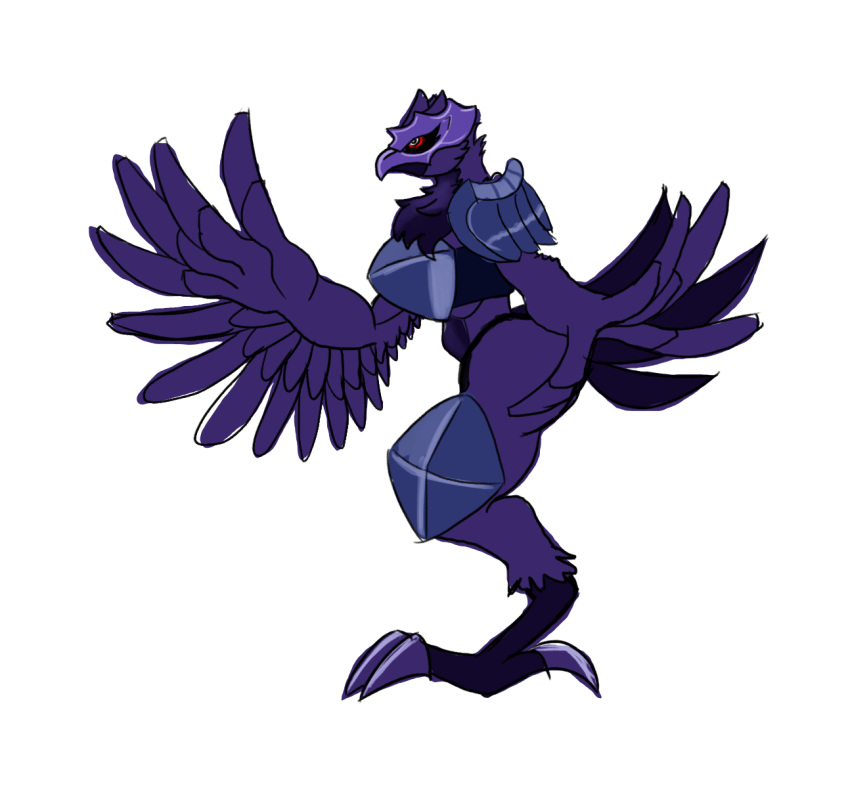 anthro armor avian beak bird chest_plate corvid corviknight corvus_(genus) face_mask feathers fluffy forbiddenknights2 invalid_tag knight nintendo pok&eacute;mon pok&eacute;mon_(species) raven red_eyes shoulder_pads simple_background simple_shading sketch talons video_games wings