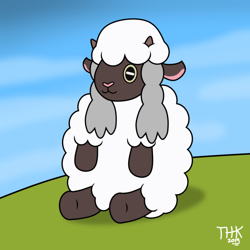 2019 ambiguous_gender bovid caprine fluffy hi_res mammal nintendo pink_nose pok&eacute;mon pok&eacute;mon_(species) poof sitting smile solo thehuskyk9_(artist) video_games wooloo