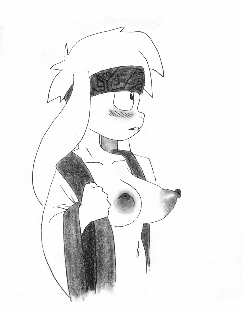 absurd_res anthro big_breasts blush blush_lines breasts clothing collarbone efradraws eyebrows female floppy_ears graphite_(artwork) hi_res isepo_(efradraws) lagomorph leporid mammal model_sheet monochrome nipples northwind_(efradraws) pencil_(artwork) rabbit sketch solo thick_eyebrows thick_thighs traditional_media_(artwork) tuft