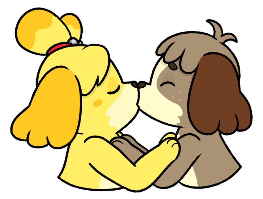 accessory animal_crossing anthro black_nose brother_(lore) brother_and_sister_(lore) brown_body brown_fur canid canine canis clothed clothing digby_(animal_crossing) domestic_dog duo embrace female freckles fur hair_accessory hairband hug incest_(lore) isabelle_(animal_crossing) kissing male male/female mammal nintendo nishi_oxnard sibling_(lore) sister_(lore) tan_body tan_fur topless yellow_body yellow_fur