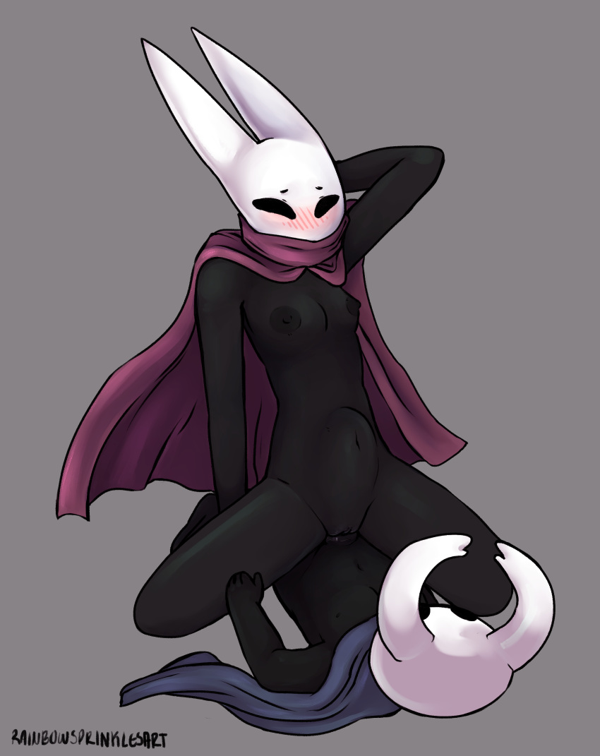 2019 abdominal_bulge absurd_res areola arthropod big_dom_small_sub big_penis blush breasts cloak clothed clothing cowgirl_position digital_media_(artwork) duo erection featureless female female_on_top hi_res hollow_knight hornet_(hollow_knight) humanoid humanoid_penis insect larger_female male male/female navel nipples non-mammal_breasts on_top penetration penile penis protagonist_(hollow_knight) pussy pussy_juice rainbowsprinklesart sex simple_background size_difference small_breasts smaller_male vaginal vaginal_penetration vessel_(species) video_games