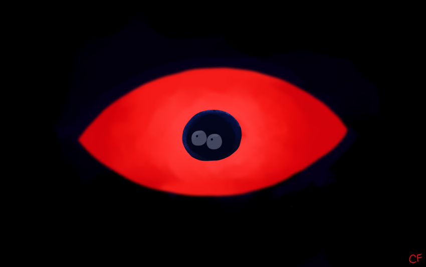 black_background black_eyes colored_sclera dark dark_background gooey_(kirby) haveacraigday highres horror_(theme) kirby_(series) no_humans one-eyed optical_illusion red_sclera scared signature watermark zero_(kirby)