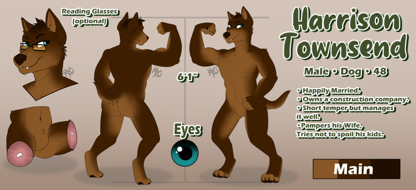 absurd_res canid canine canis domestic_dog flexing gore harrison_townsend hi_res male mammal model_sheet muscular reading_glasses solo tipzykitzy