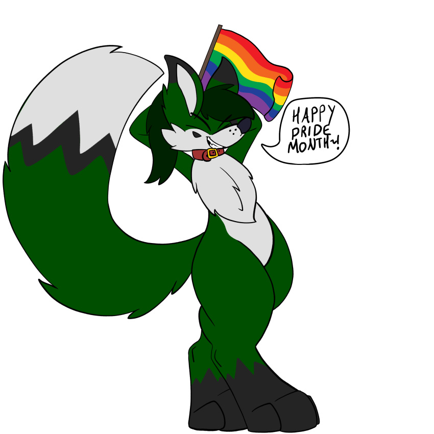 1:1 absurd_res anthro canid canine collar digitigrade flag fox fur green_fur hi_res icedragondee_(artist) long_tail male mammal paws pride_colors rainbow solo zerofox