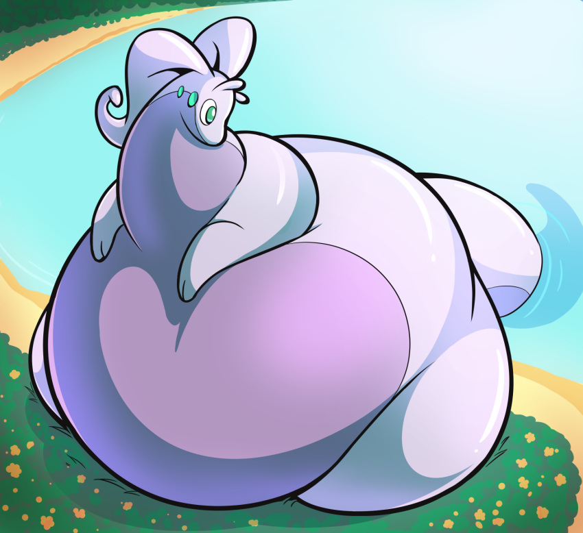 ambiguous_gender anthro belly big_belly bottom_heavy colored generation_6_pokemon goo_creature goodra hi_res hoodah nintendo overweight overweight_anthro pokemon pokemon_(species) solo tail thick_tail