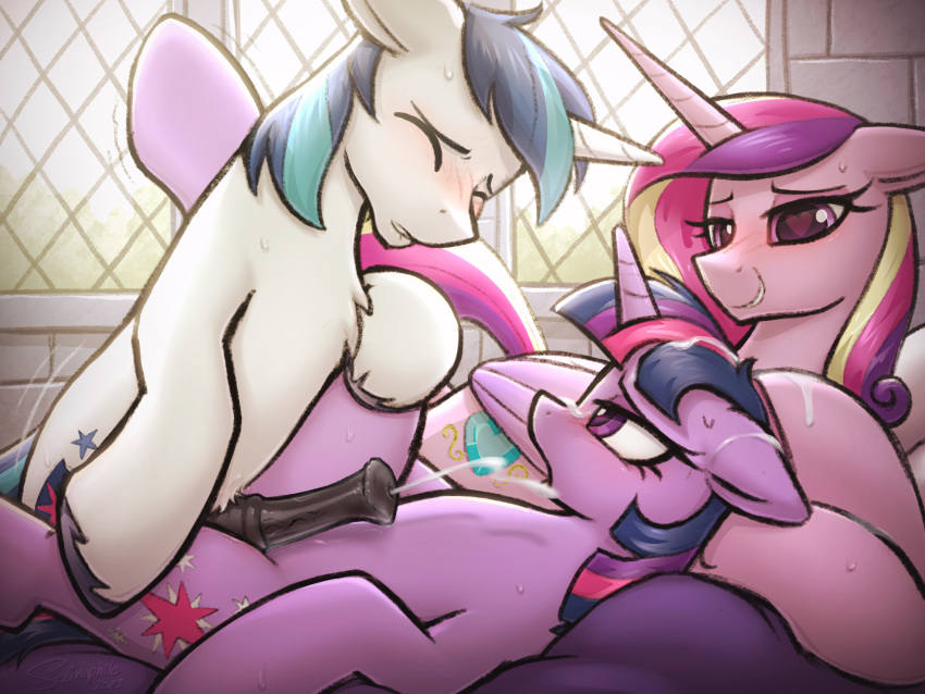 absurd_res blush bodily_fluids brother_(lore) brother_and_sister_(lore) cum cutie_mark digital_media_(artwork) equid equine eyebrows eyelashes eyes_closed female feral friendship_is_magic genital_fluids group hasbro hi_res horn incest_(lore) male male/female mammal my_little_pony mythological_creature mythological_equine mythology princess_cadance_(mlp) selenophile shining_armor_(mlp) sibling_(lore) sister_(lore) twilight_sparkle_(mlp) unicorn