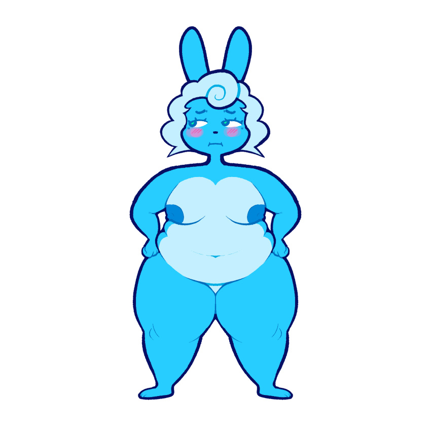 abunbot anthro blush breasts digital_media_(artwork) embarrassed female genitals hair hi_res lagomorph mammal nipples nude simple_background solo thick_thighs wide_hips