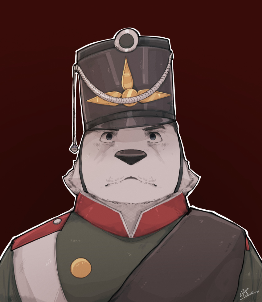 absurd_res anthro bear callmetatsuo clothed clothing fur green_clothing headgear hi_res male mammal napoleonic polar_bear russia russian solo ursine warrior white_body white_fur