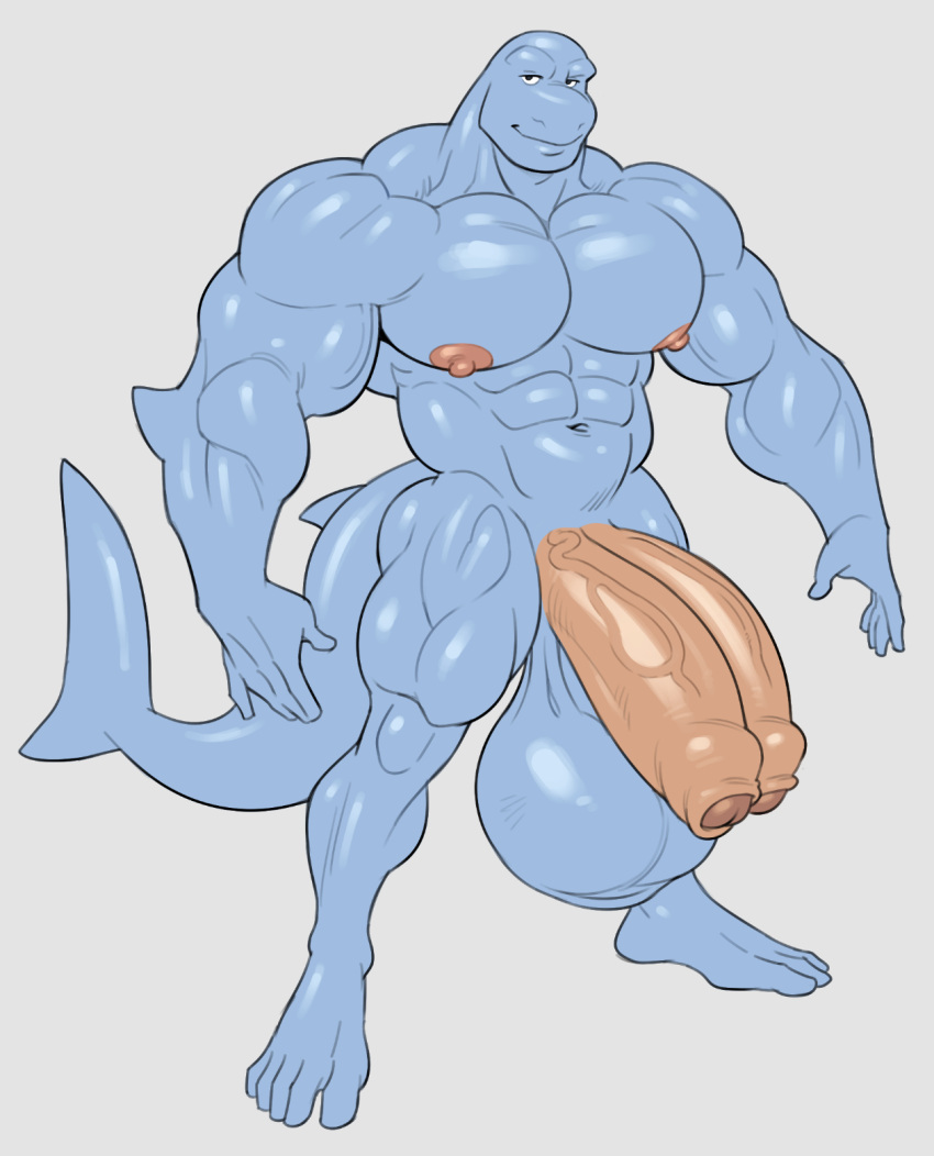 2024 2_penises abs analon_(artist) anthro balls big_balls big_penis derrik_(testosterone) fish foreskin genitals hi_res huge_balls huge_penis humanoid_genitalia humanoid_penis looking_at_viewer male marine multi_genitalia multi_penis muscular muscular_anthro muscular_male navel nipples pecs penis shark solo vein veiny_penis